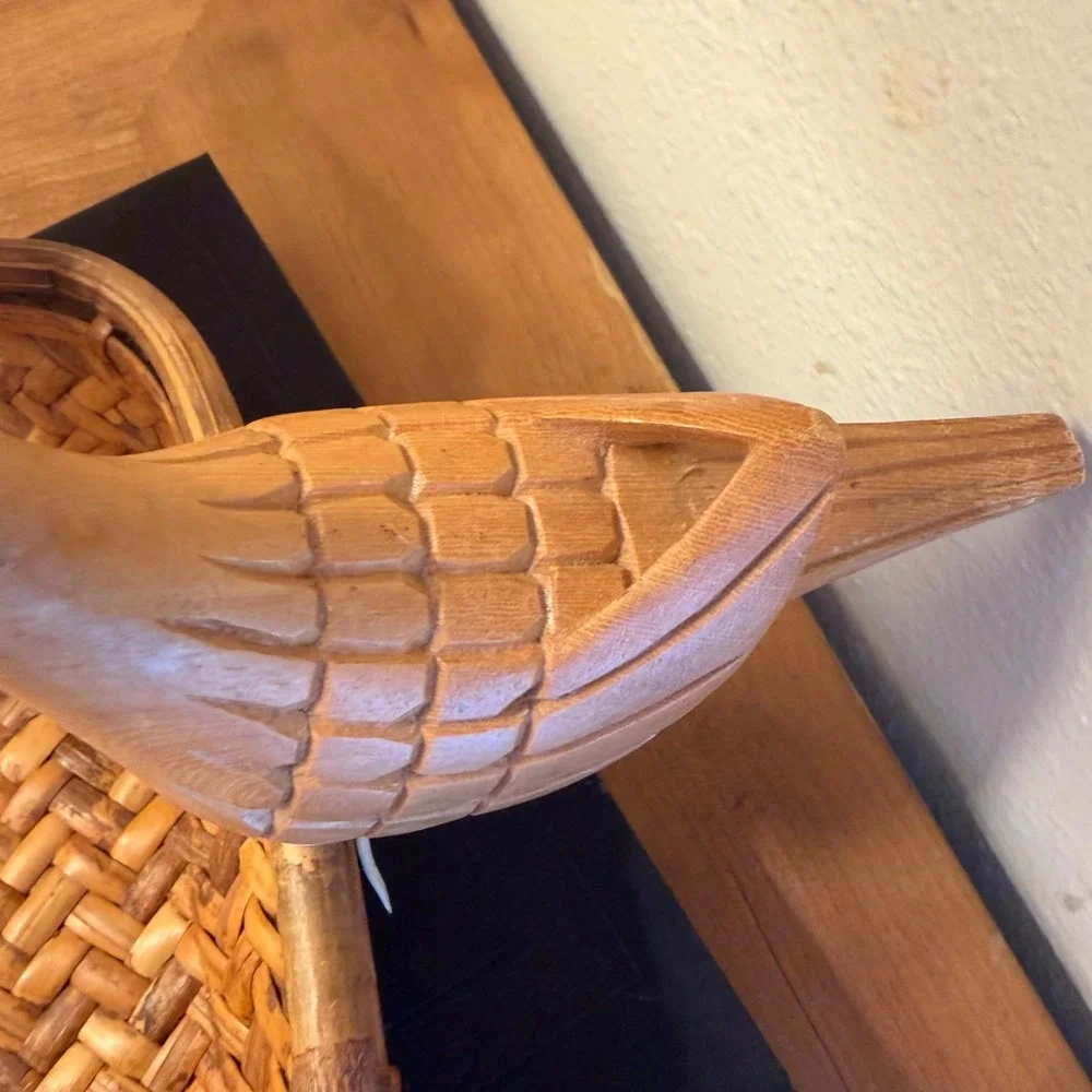 Vtg Splint Ash Square Basket Tray Hand Woven Carved Birds New England 9